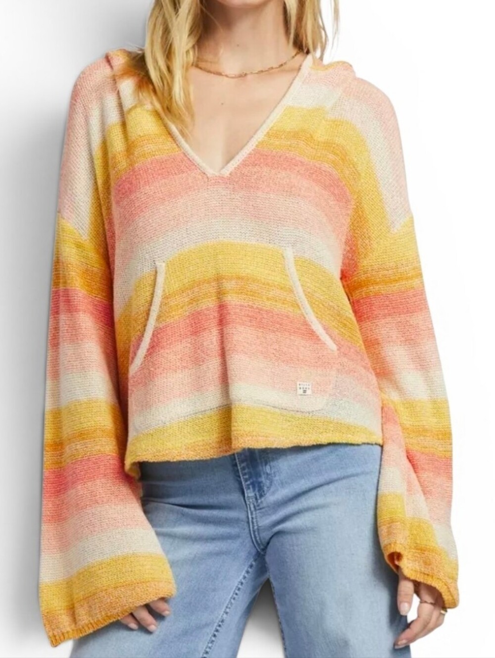 NWOT BILLABONG Striped Knit Surfer Beach Baja Pullover Hoodie - Medium